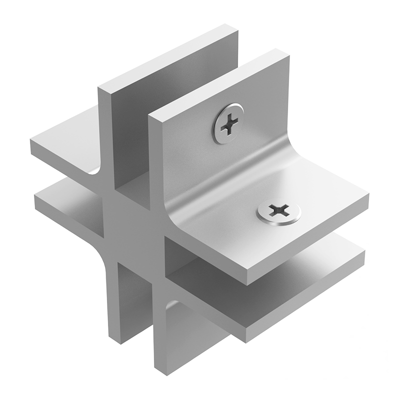 Conector para vidrio cruz con opresores Herralum