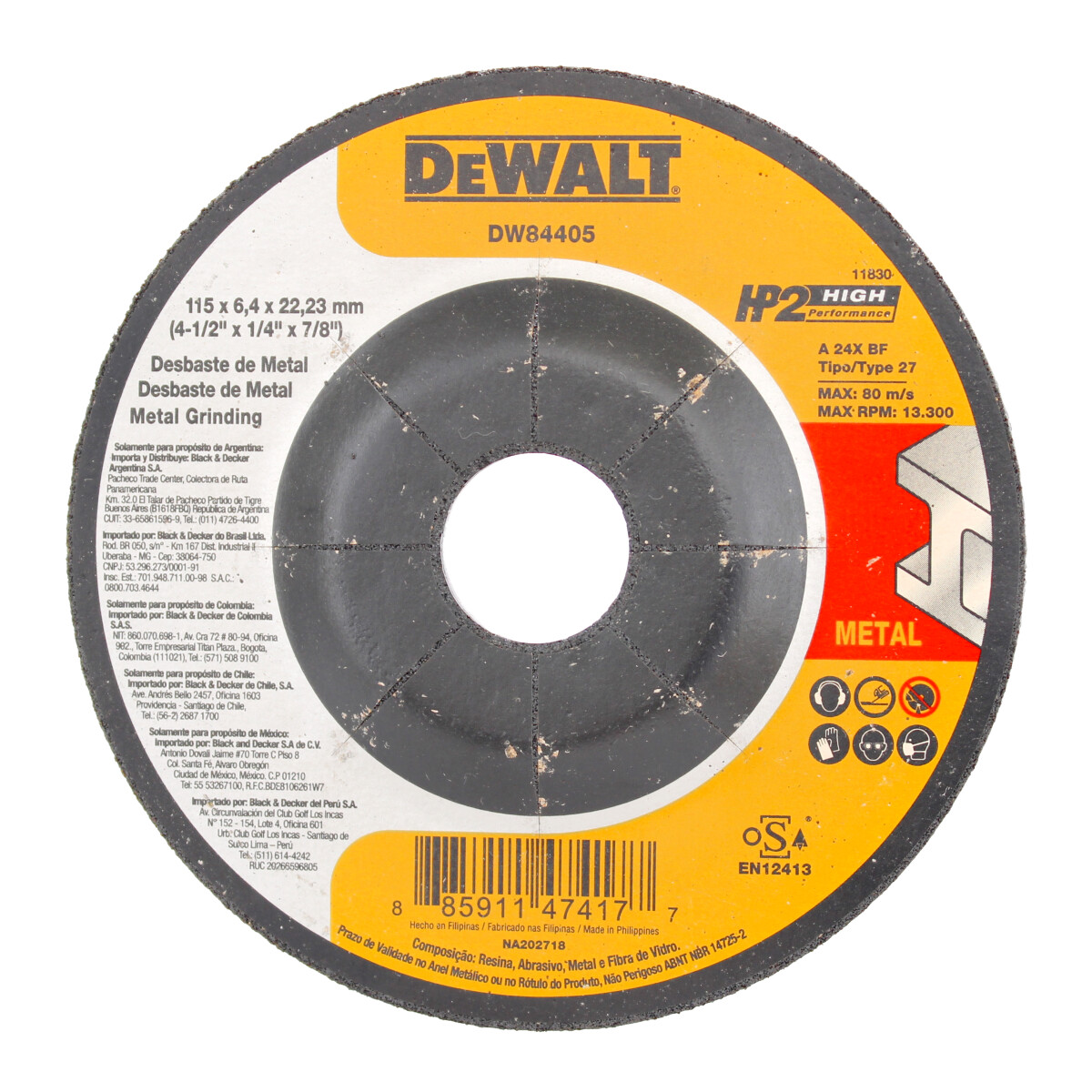Disco para desbaste de metal 4-1/2" DW84405 DeWalt