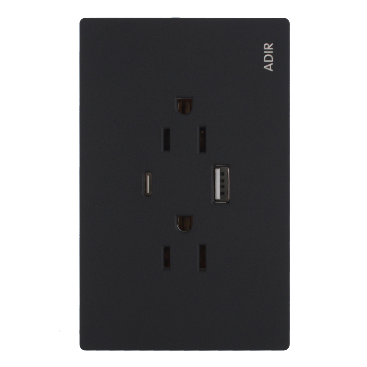 Placa con 2 contactos, 1 entrada USB "A" y 1 entrada USB "C", negro mate Línea Cantabria Flat 18043 Adir