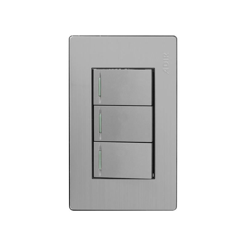 Placa con 3 apagadores de escalera y reflejante acero inoxidable 4675 Adir