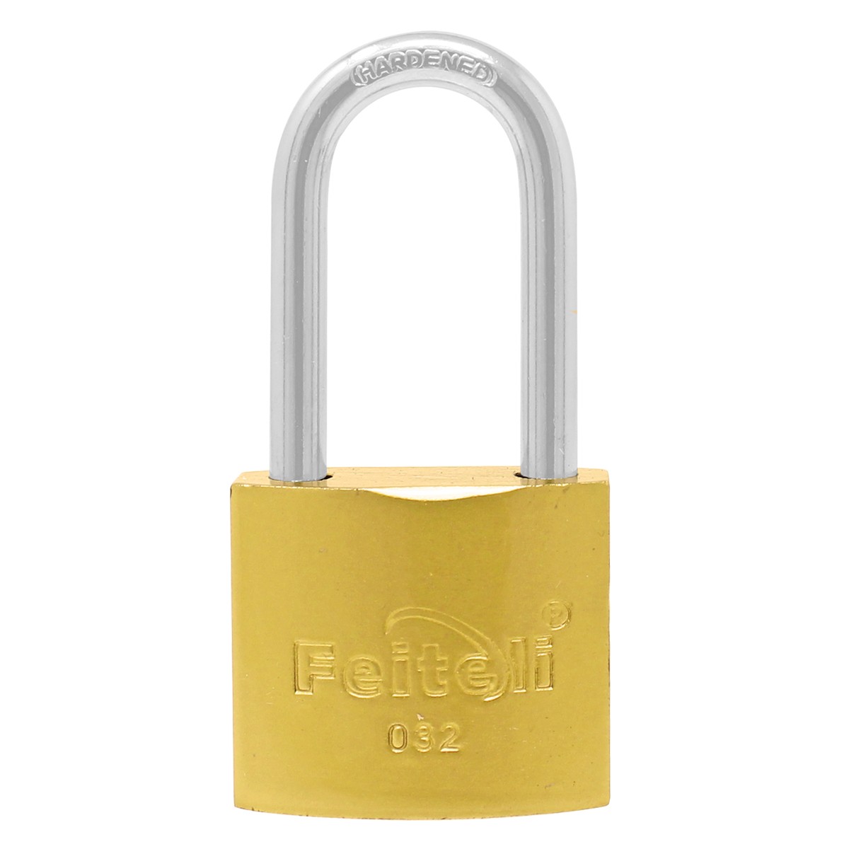 Candado de hierro gancho largo dorado E4L 32 mm Feiteli