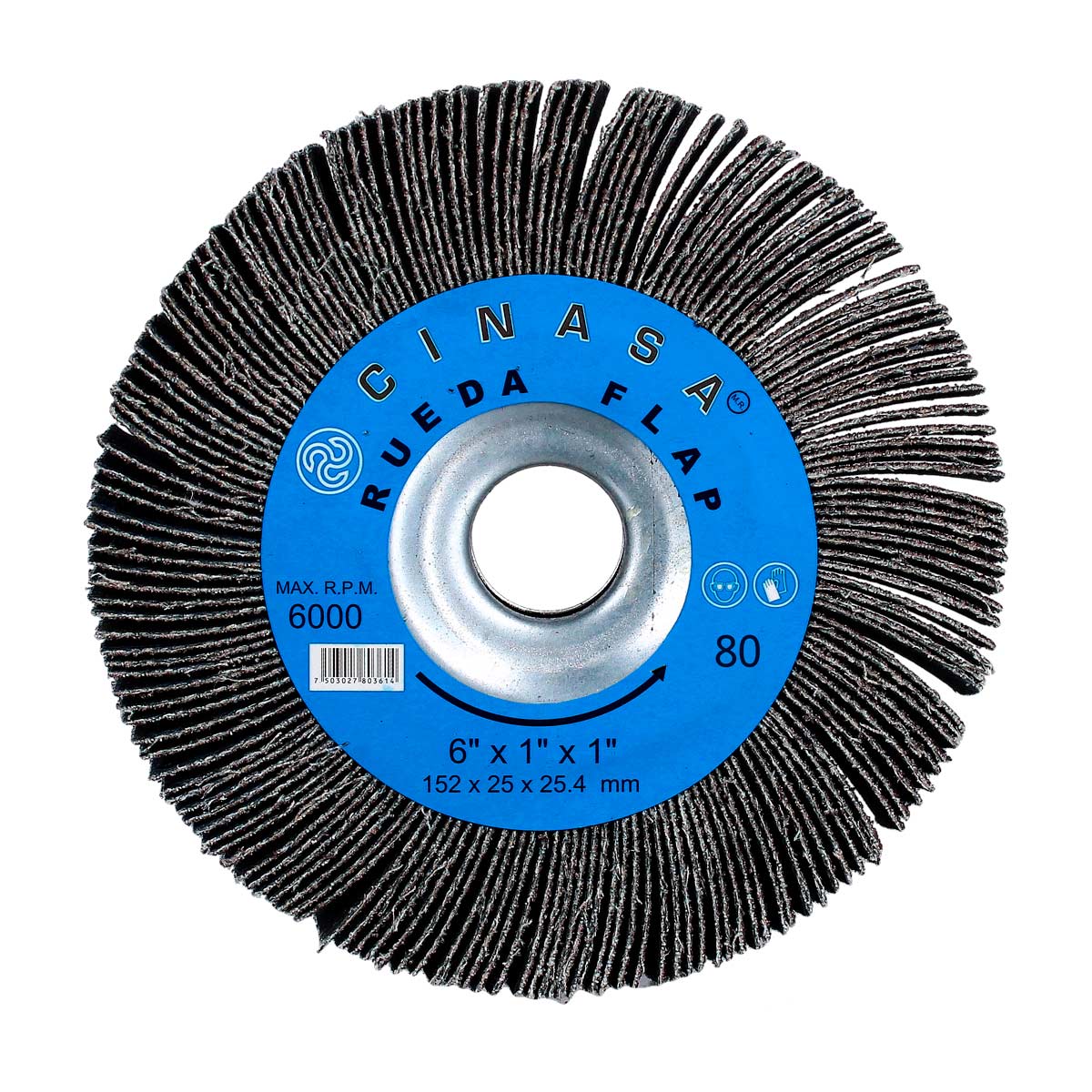 Rueda flap con brida metálica 1" x 1" x 6" grado 80 X-89 Cinasa