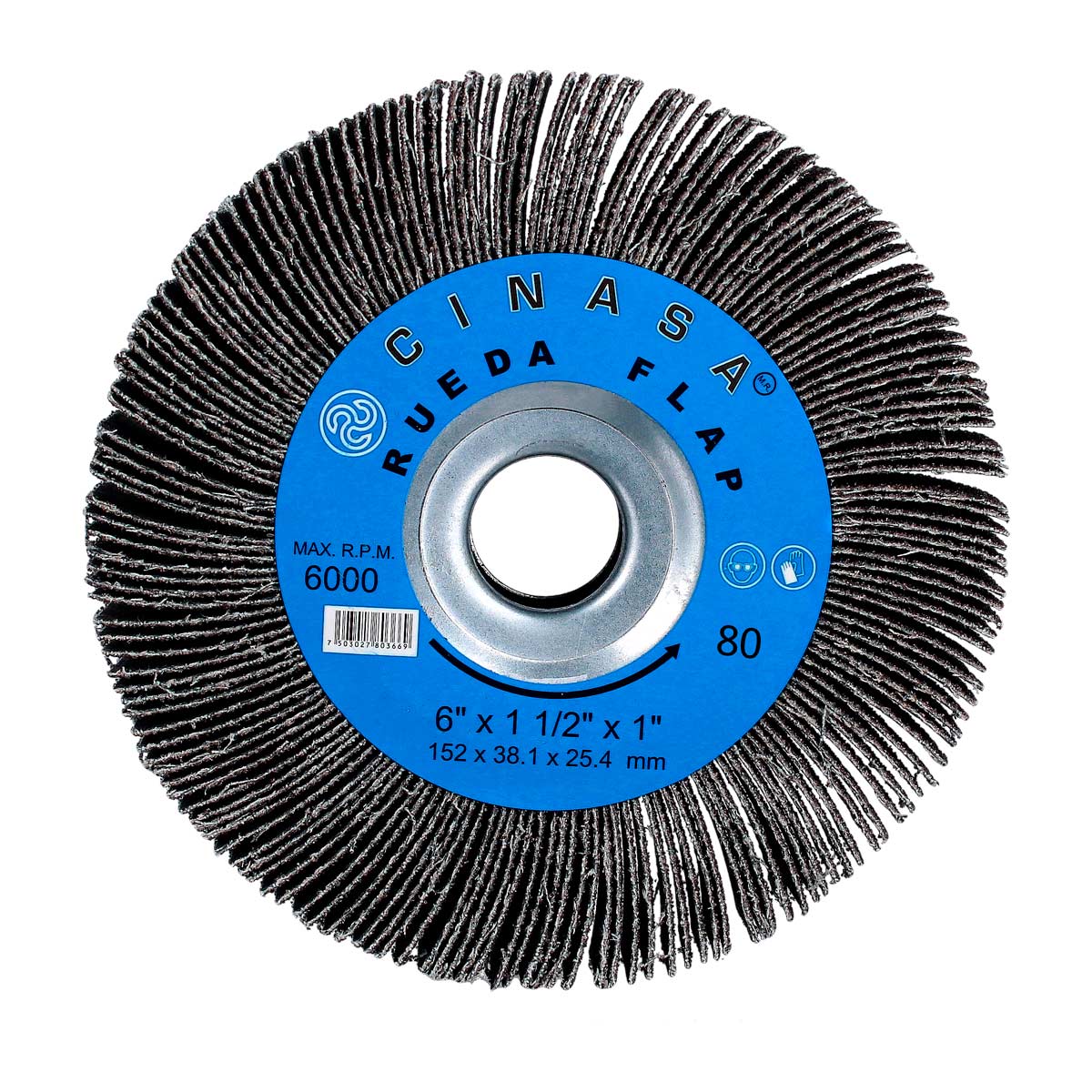 Rueda flap con brida metálica 1-1/2" x 1" x 6" grado 80  X-89 Cinasa