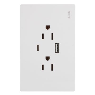 Placa con 2 contactos, 1 entrada USB "A" y 1 entrada USB "C", blanca Línea Cantabria Flat 18021 Adir