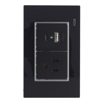 Placa con 1 contacto1 aterrizado y 2 puertos USB Tiffany Cristal 9795 Adir