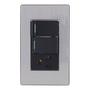 Placa con 2 apagadores sencillos y 1 contacto aterrizado Mayorca 9821 Adir