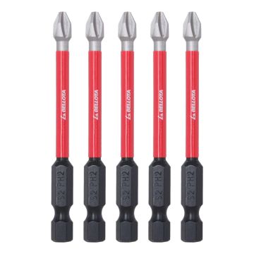 Juego de 5 puntas Phillips de impacto largo 75 mm 7PDIMPPH275 Bellota