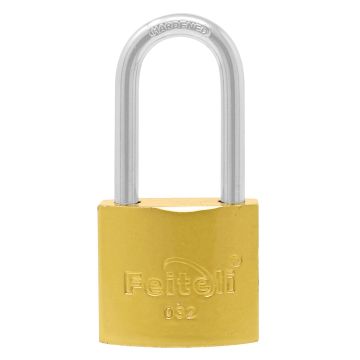 Candado de hierro gancho largo dorado E4L 32 mm Feiteli