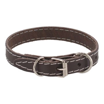 Collar de cuero café para perro talla S 33 cm x 1.7 cm