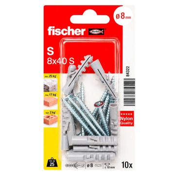 Kit de 10 taquetes de expansión S 8x40 con tornillos 84322 Fischer