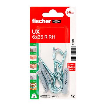 Kit de 2 taquetes universales UX 6x35 R RH con alcayatas roscadas 94619 Fischer