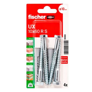 Kit de 4 taquetes universales UX 10x60 R S con tornillos 90880 Fischer