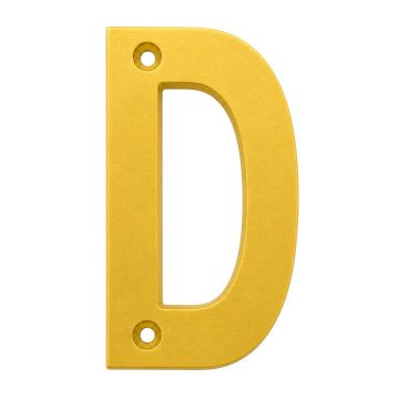 Letra "D" decorativa 83 mm de aluminio dorado