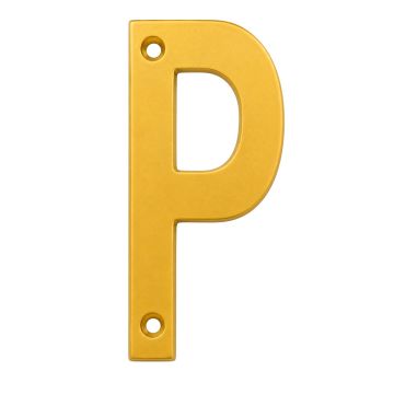 Letra "P" decorativa 83 mm de aluminio dorado