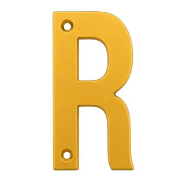 Letra "R" decorativa 83 mm de aluminio dorado