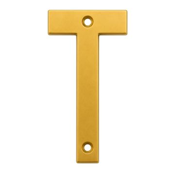 Letra "T" decorativa 83 mm de aluminio dorado