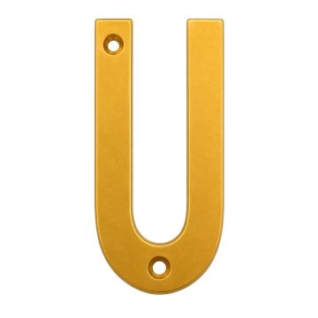 Letra "U" decorativa 83 mm de aluminio dorado