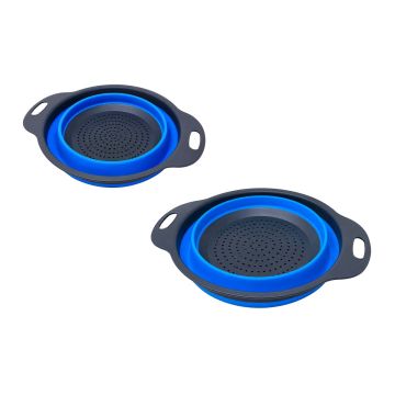 Colador plegable de silicón con asas Azul