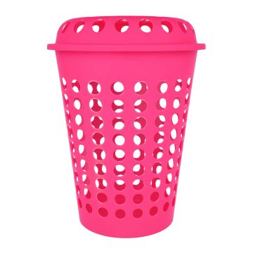Cesto para ropa plástico con tapa rosa