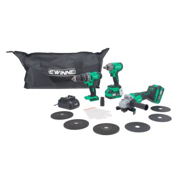 Combo inalámbrico de Rotomartillo + llave de impacto + mini esmeriladora 20 V DEWINNER