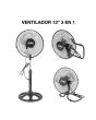Ventilador 12" 3 en 1 con aspas de aluminio 12395 Adir