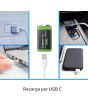 Batería cuadrada recargable USB Li-Ion tipo 9V de 3600 mWh BAT-LI-9V USB Steren