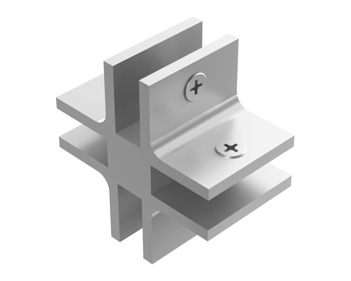 Conector para vidrio cruz con opresores Herralum