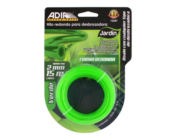 Hilo redondo para desbrozadora 2 mm x 15 metros verde 10687 Adir