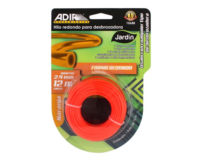 Hilo redondo para desbrozadora 2.4 mm x 12 metros naranja 10688 Adir