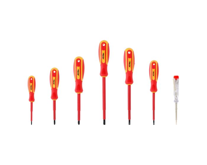 Juego de 6 desarmadores dieléctricos y probador de voltaje 11521 Adir