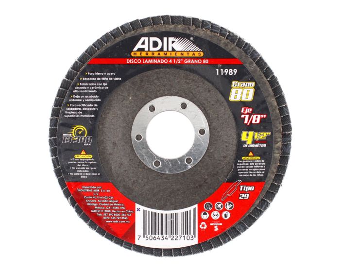 Disco laminado 4-1/2" grano 80 11989 Adir