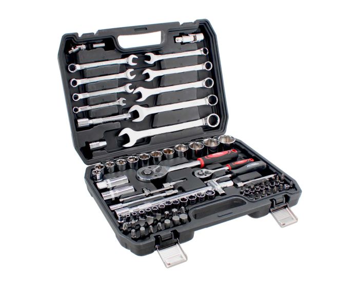Juego de herramientas mecánicas Autoclé con 82 piezas mandos 1/2" y 1/4" 15224 Adir