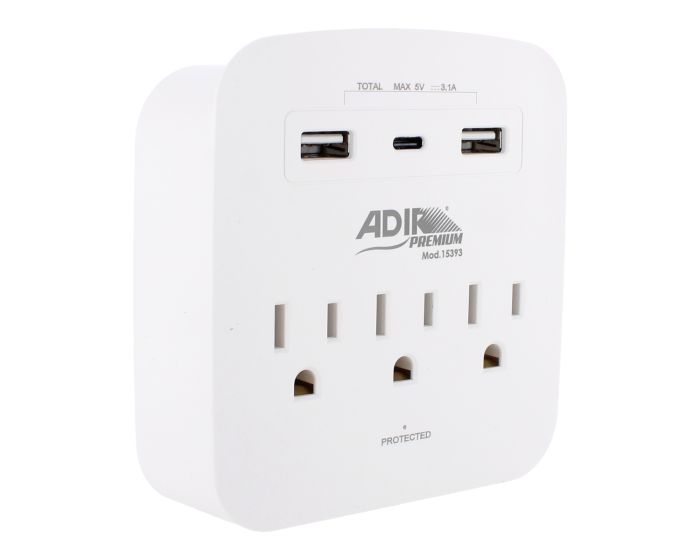 Derivador de pared de tres tomas con supresor de picos 490 J 15393 Adir