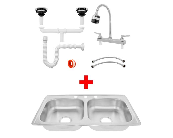 Kit de tarja de empotrar tina doble con accesorios 16075 Maxflu