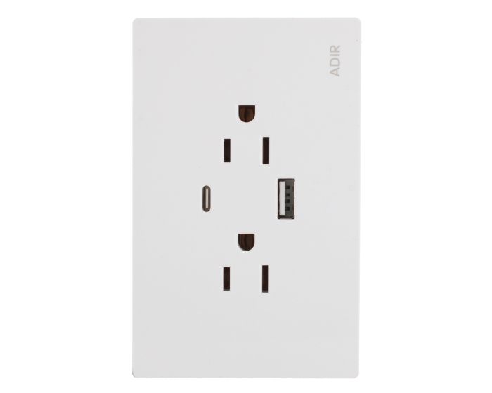 Placa con 2 contactos, 1 entrada USB "A" y 1 entrada USB "C", blanca Línea Cantabria Flat 18021 Adir