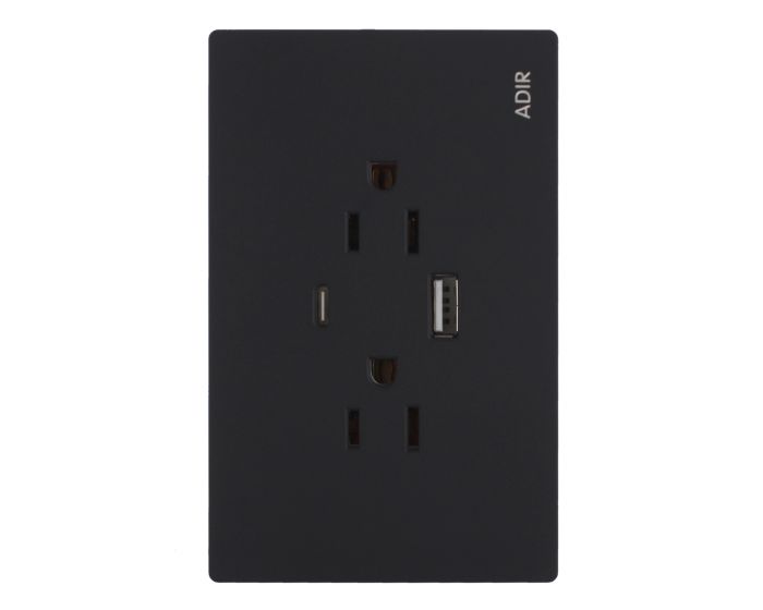 Placa con 2 contactos, 1 entrada USB "A" y 1 entrada USB "C", negro mate Línea Cantabria Flat 18043 Adir