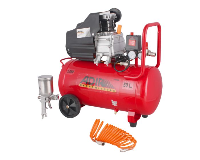 Kit de Compresor lubricado 3.5 HP + pistola de gravedad + manguera de 5 metros 2040K Adir