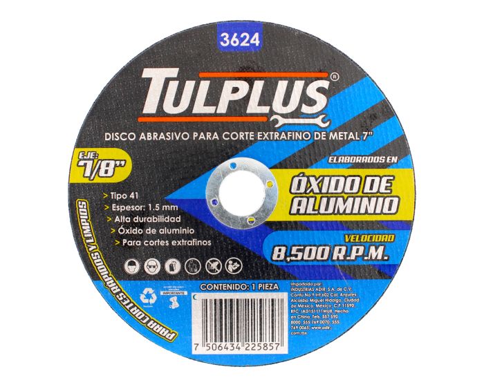 Disco abrasivo 7" x 1.5 mm para corte extra fino de metal 3624 Tulplus