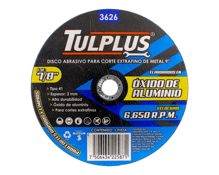 Disco abrasivo 9" x 2 mm para corte extra fino de metal 3626 Tulplus