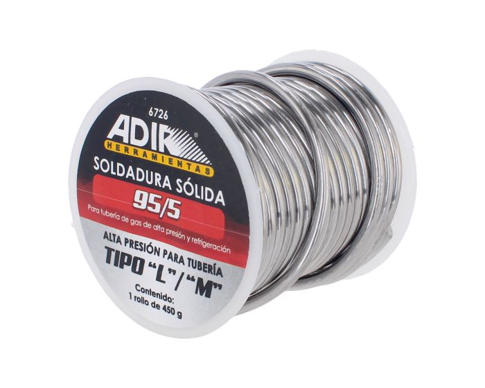 Soldadura sólida 95 / 5 para tubería de gas de alta presión y refrigeración 450 gr 6726 Adir