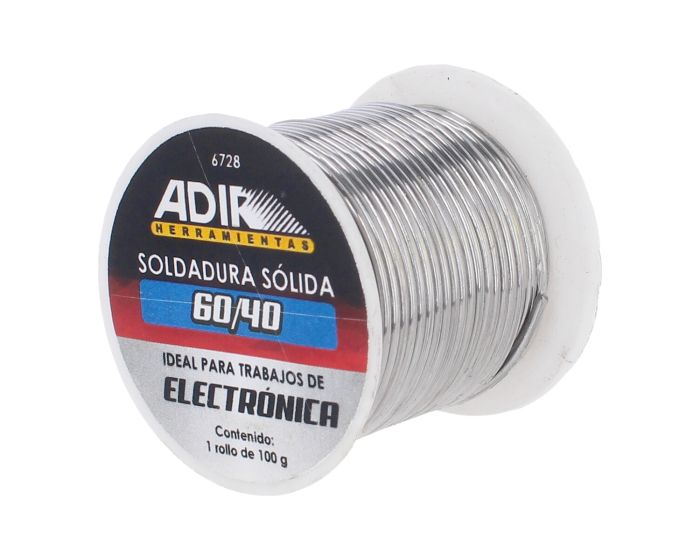 Soldadura sólida 60 / 40 para electrónica 100 gr 6728 Adir
