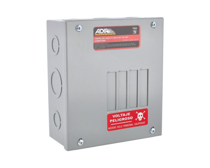 Centro de carga de 4 unidades 100 Amp de sobreponer 7055 Adir
