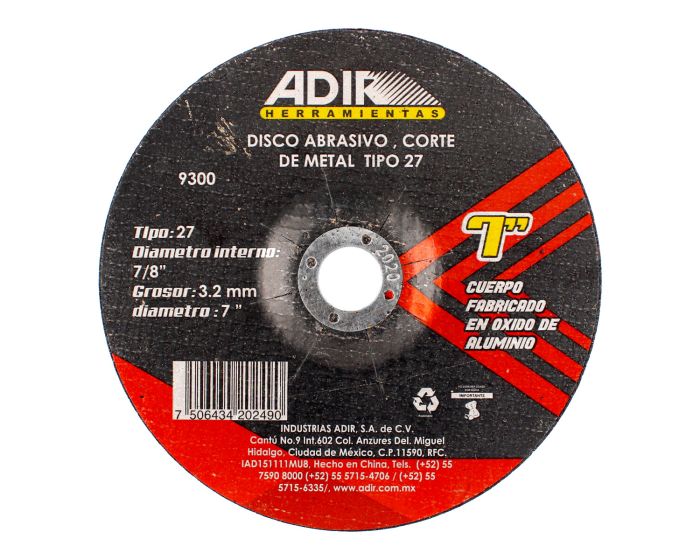 Disco para corte de metal 7" x 3.2 mm 9300 Adir