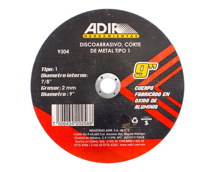 Disco abrasivo 9" x 2 mm para corte extra fino de metal 9304 Adir