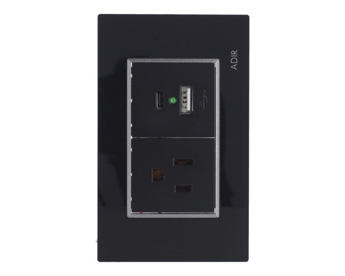 Placa con 1 contacto1 aterrizado y 2 puertos USB Tiffany Cristal 9795 Adir