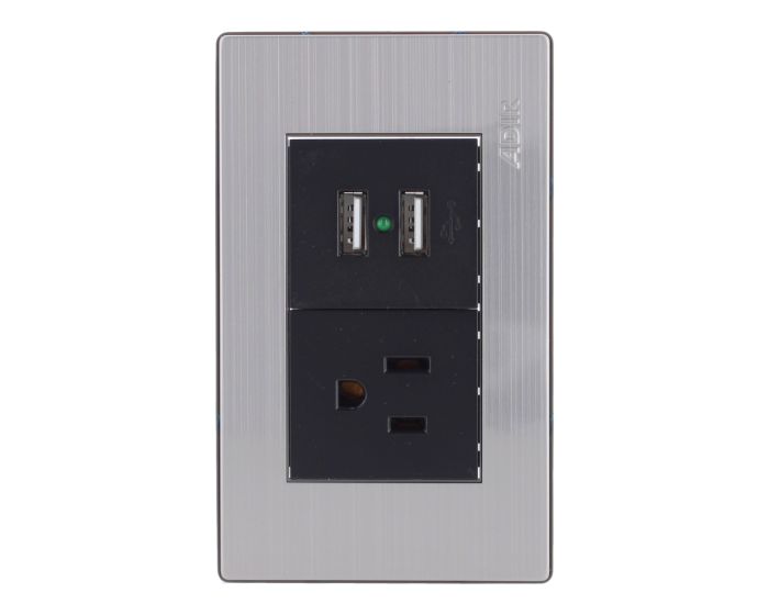 Placa con 1 contacto1 aterrizado y 2 puertos USB Mayorca 9822 Adir