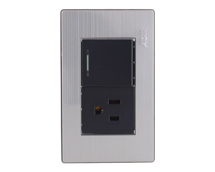 Placa con 1 apagador de escalera y 1 contacto aterrizado Mayorca 9825 Adir