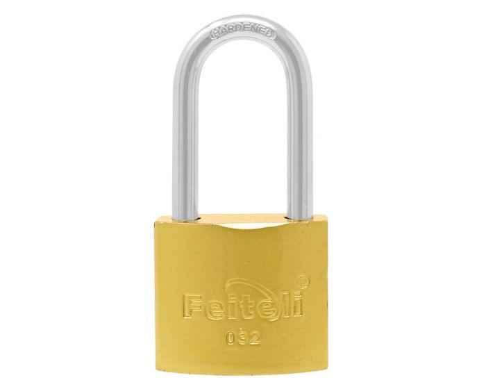 Candado de hierro gancho largo dorado E4L 32 mm Feiteli