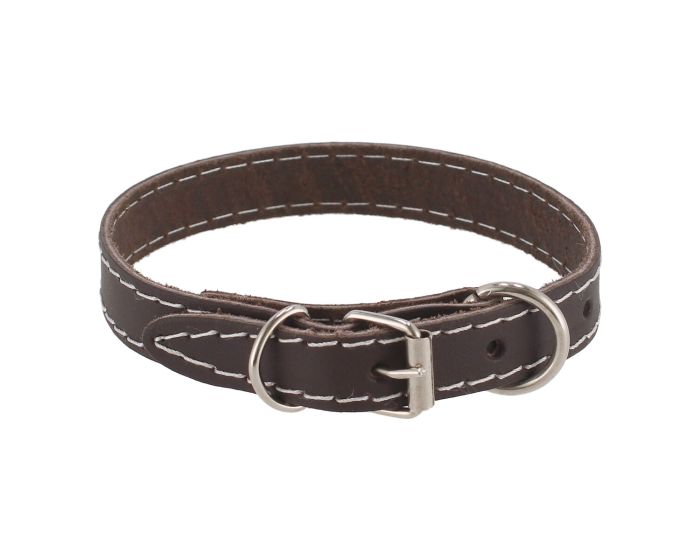 Collar de cuero café para perro talla S 33 cm x 1.7 cm