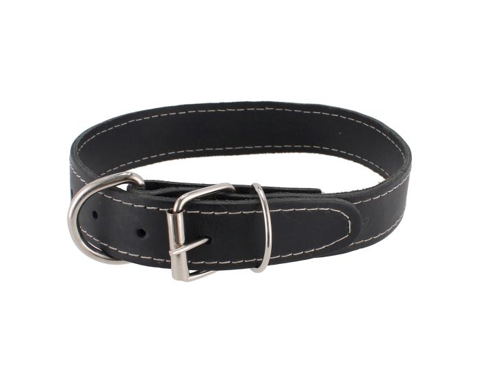 Collar de cuero negro para perro talla XL 62 cm x 3 cm